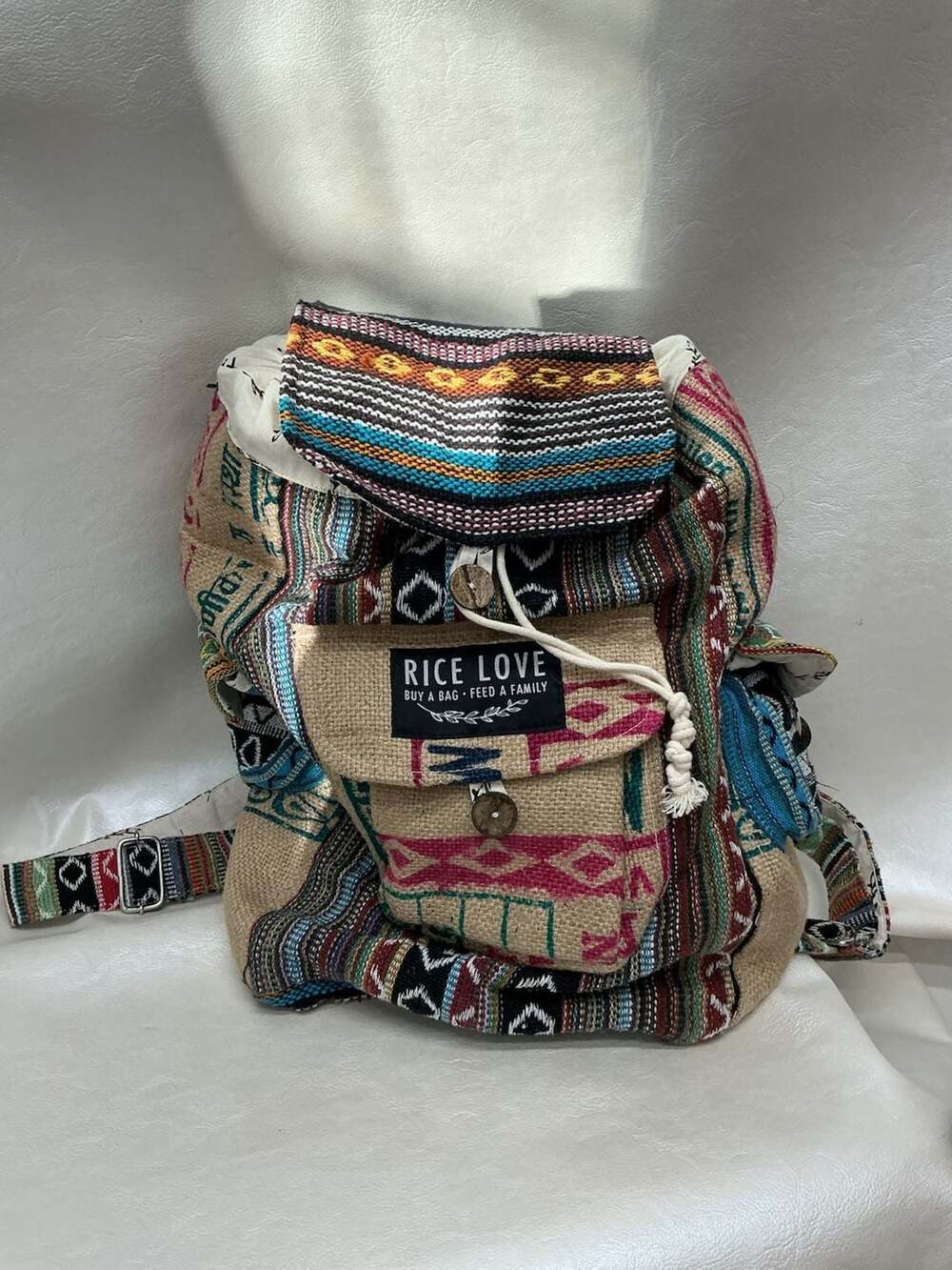 Rice Love Recycled Rice Sack Boho Travel Backpack